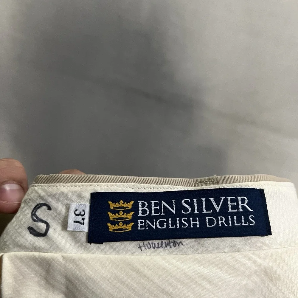 Ben Silver English Drills Chino Pants Mens 37x26 Beige Cotton Cuffed USA Khaki